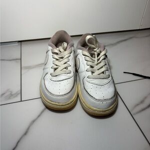 Kids White Leather Sneakers with Light Pink Lining